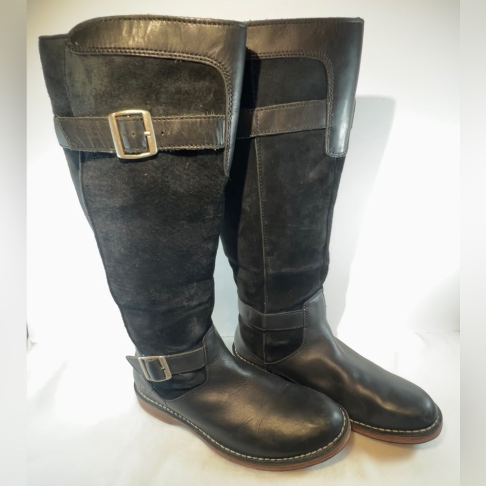 UGG Australia Dunwich Black Leather/Suede Riding Boots Size 9US S/N 5187